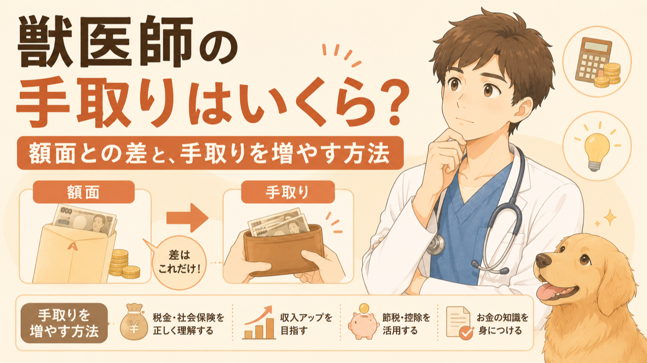 獣医師の手取りはいくら?額面との差と、手取りを増やす方法