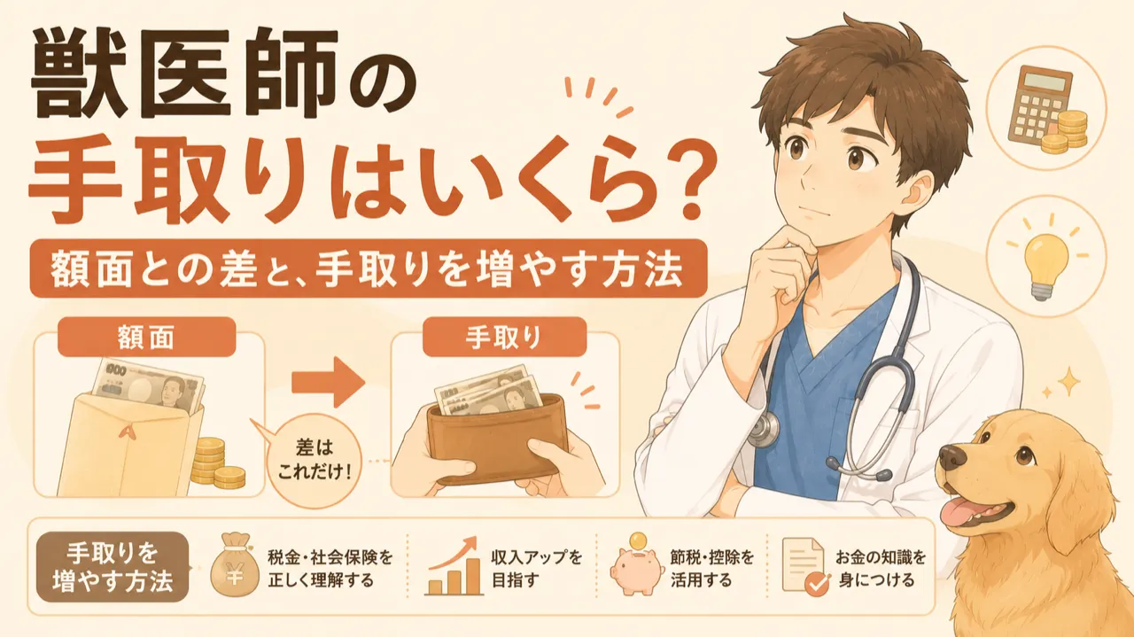 獣医師の手取りはいくら?額面との差と、手取りを増やす方法